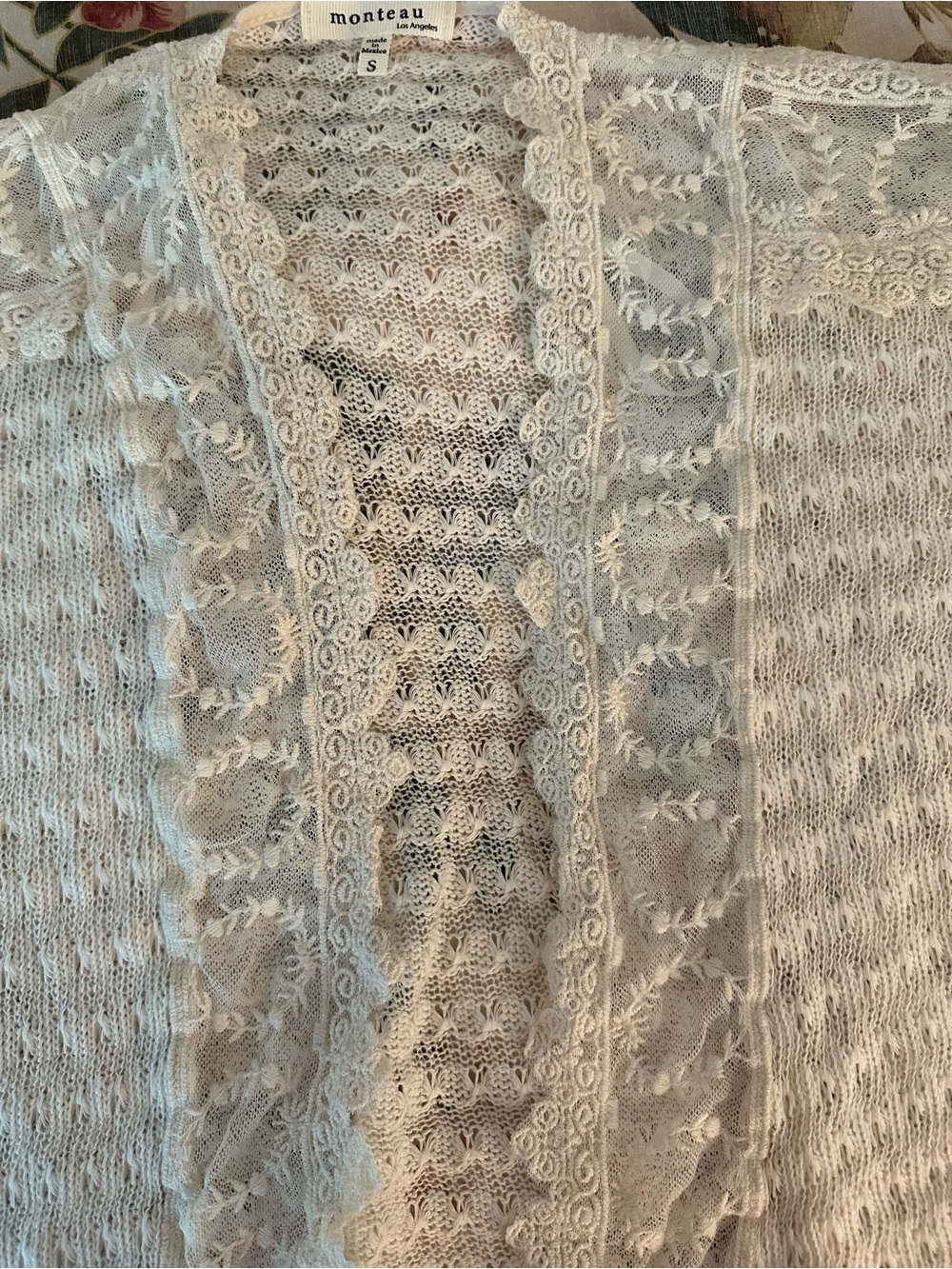 Monteau Cream Intricate Lace Knit Romantic Boho Size S - Picture 7 of 7